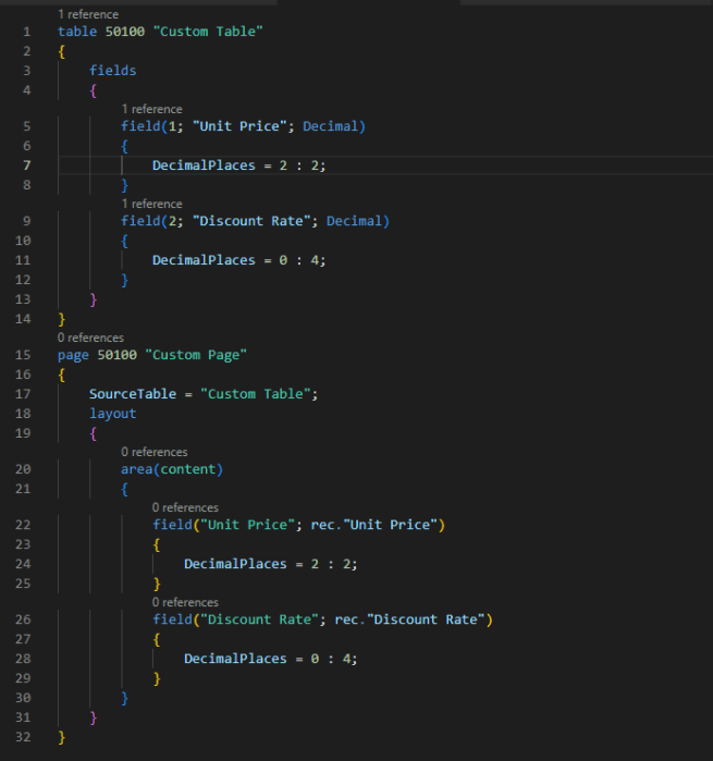 Dynamics 365 Business Central: การใช้งาน DecimalPlaces Property ใน AL&nbsp;Programming